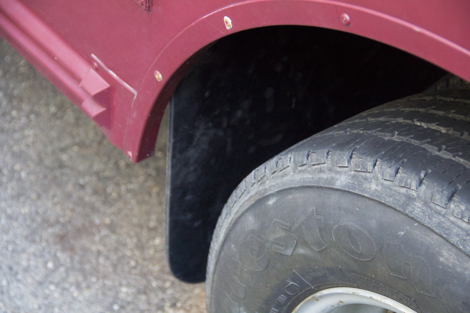 Shot of new mud flaps, front to rear.