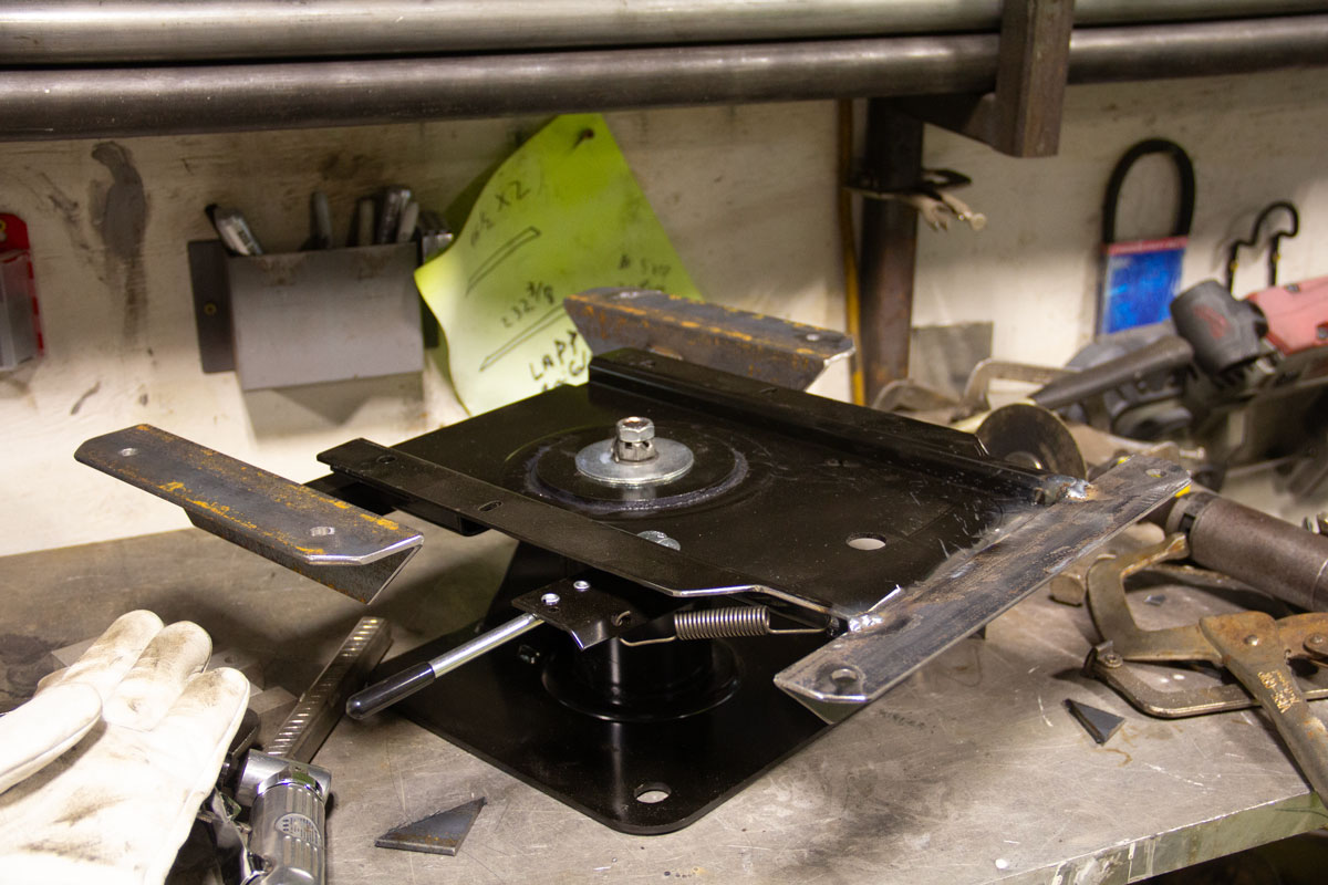 The finished welding on the seat base.