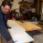 Kris cutting the insulation template.