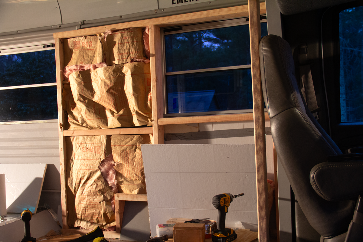 Insulation stuffed into the wall. 