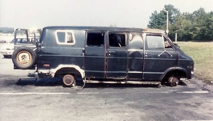 A burnt van.