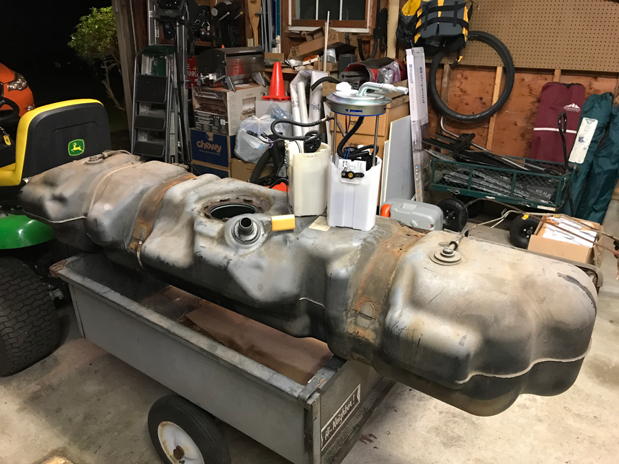 Bus gas tank on trailer.