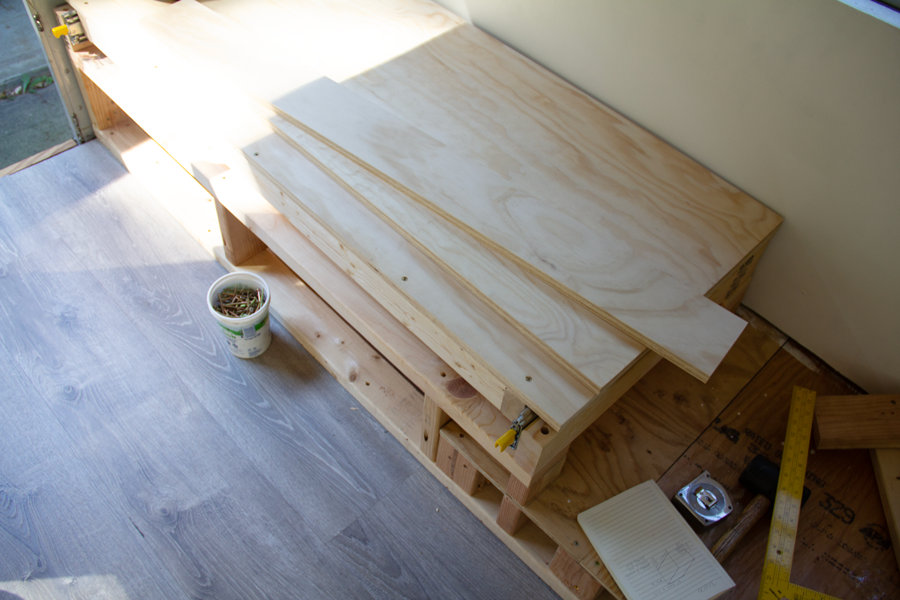 Stack of plywood pre-build.