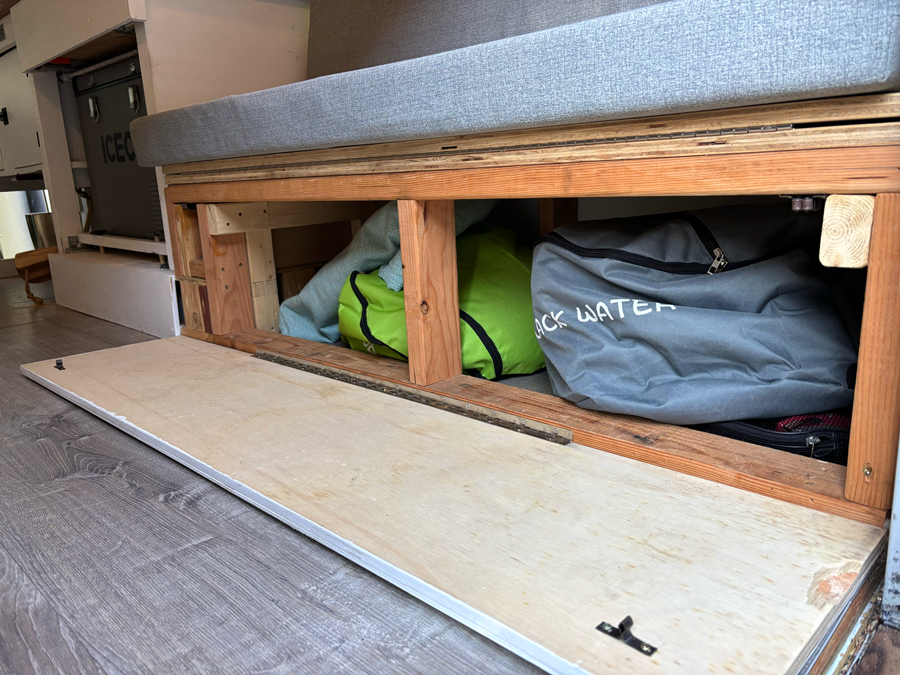 Storage panel in down position. 