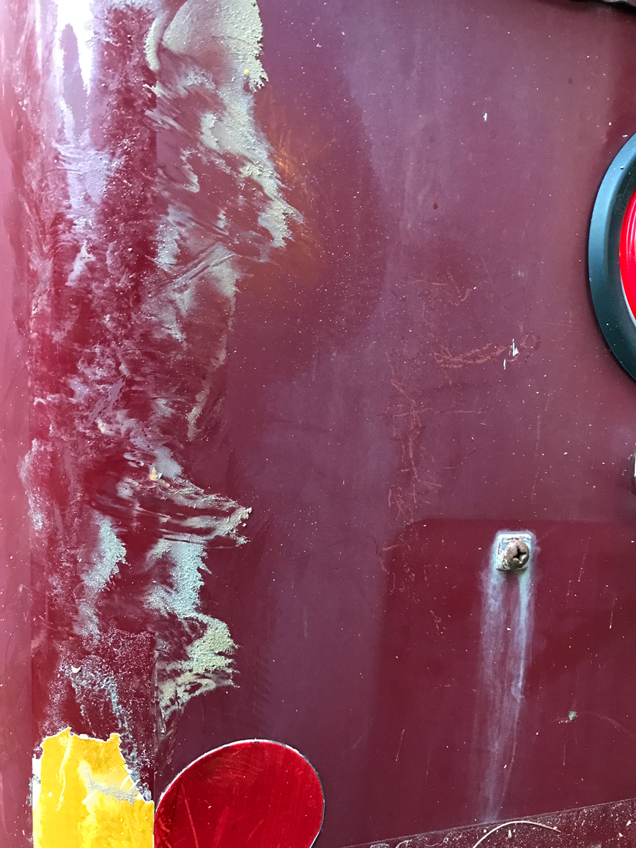 Sticky residue stuck to bus.